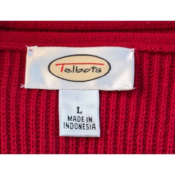 Talbots Red 100% Cotton Open Cardigan Sweater Holiday 3/4 Sleeve Size Large - Picture 8 of 9